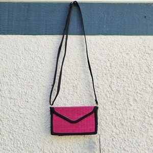 NWT Baskets of Cambodia small hot pink black straw crossbody purse tatami style